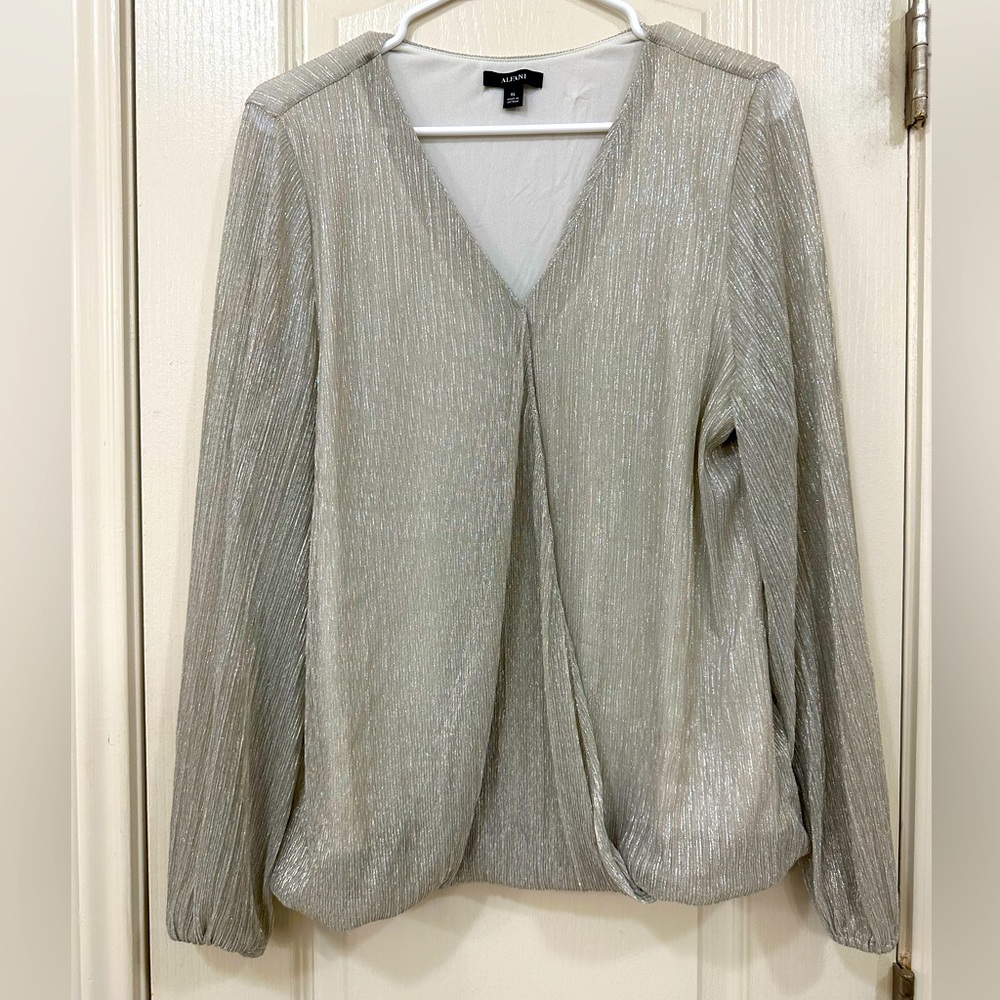 Alfani Womens Gray Long Sleeve V Neck Top. Size XL.